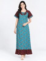 W-NY-568-05-BL-XXL_f Women's Cotton Full-Length Frock Nighty - Blue