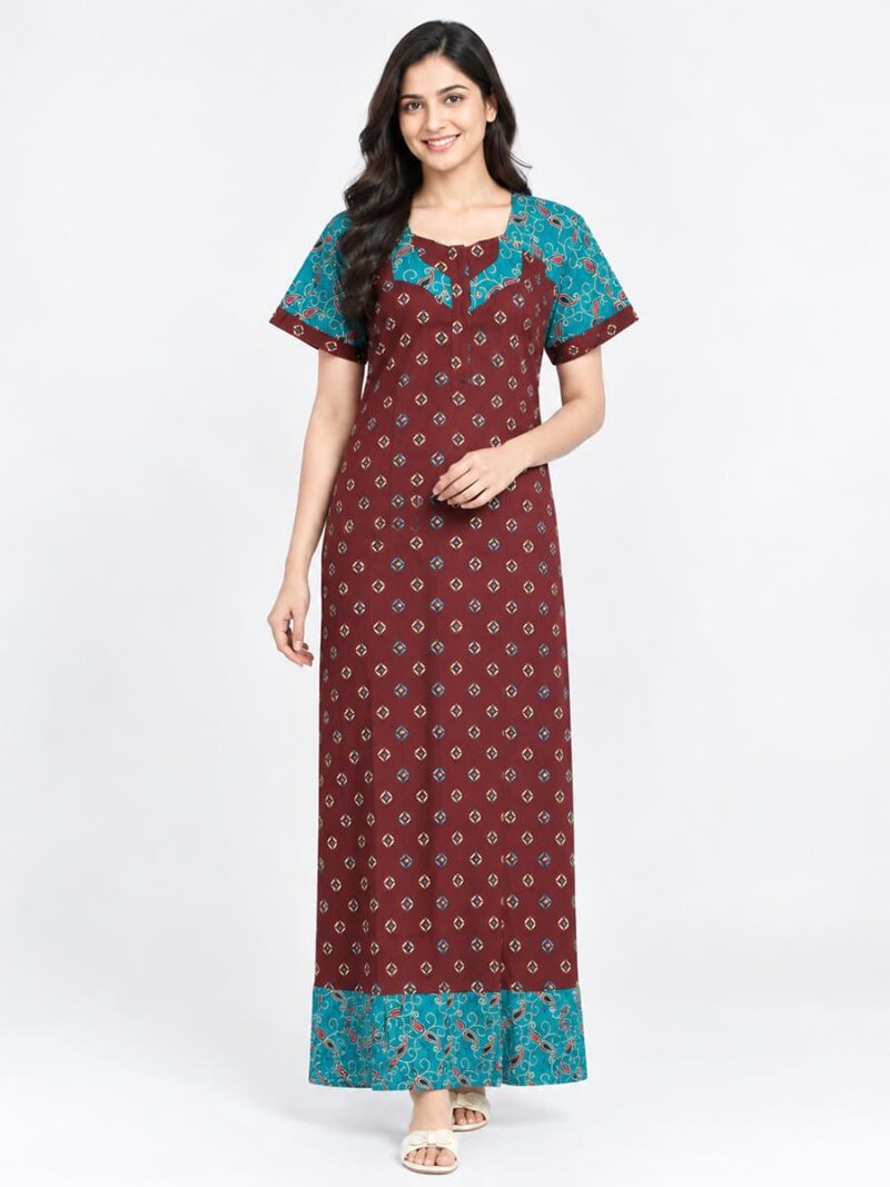 W-NY-568-06-MR-XXL_f Women's Cotton Full-Length Frock Nighty - Maroon