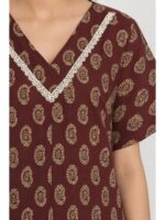 Women's Ajrakh Cotton Printed Frock Nighty – Maroon