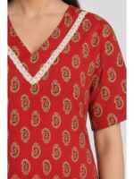 Women's Ajrakh Cotton Printed Frock Nighty – Red