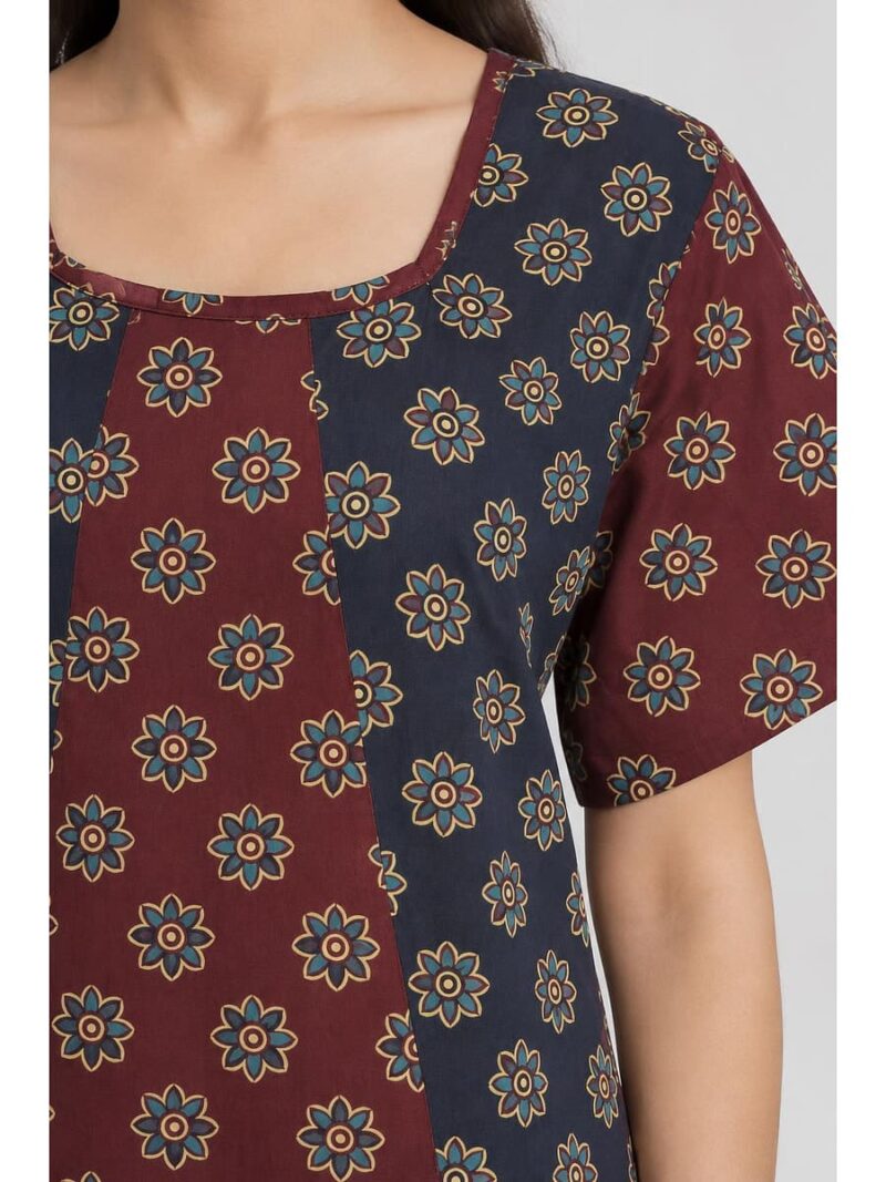 Women's Ajrakh Cotton Printed Frock Nighty – Navy Blue