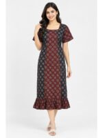 W-NY-575-01-NB-XXL_front Women's Ajrakh Cotton Printed Frock Nighty – Navy Blue