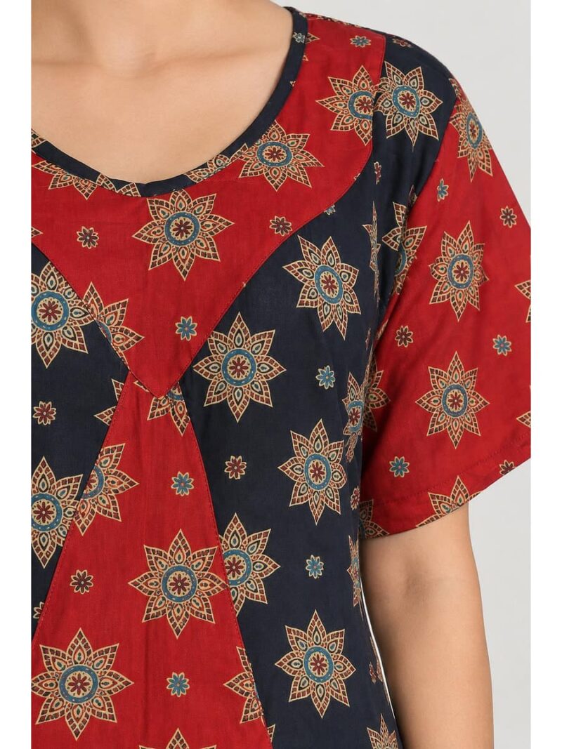 Women's Ajrakh Cotton Printed Frock Nighty –Navy Blue