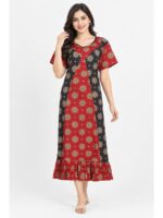 Women's Ajrakh Cotton Printed Frock Nighty –Navy Blue