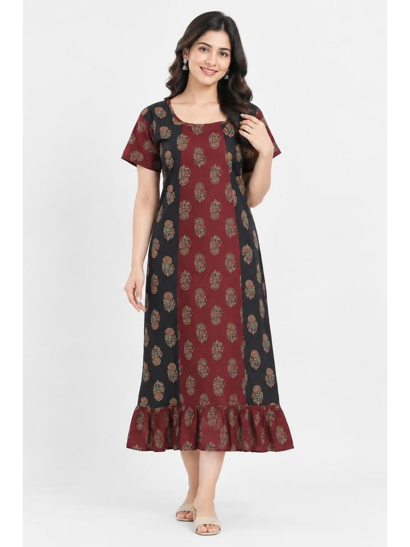 W-NY-575-05-NB-XXL_front Women's Ajrakh Cotton Printed Frock Nighty – Navy Blue