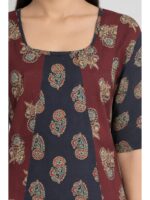 Women's Ajrakh Cotton Printed Frock Nighty – Maroon