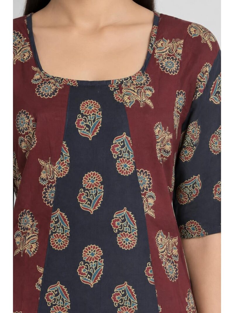 Women's Ajrakh Cotton Printed Frock Nighty – Maroon
