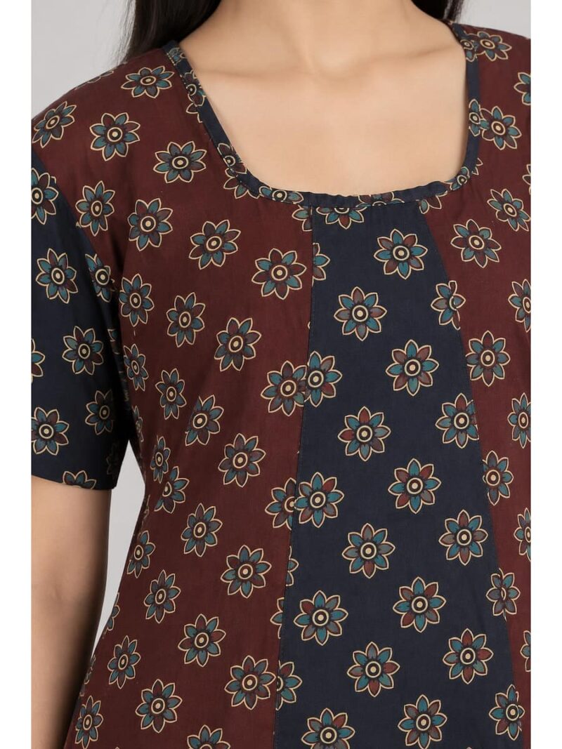 Women's Ajrakh Cotton Printed Frock Nighty – Maroon