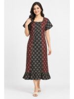 W-NY-575-07-MR-XXL_front Women's Ajrakh Cotton Printed Frock Nighty – Maroon