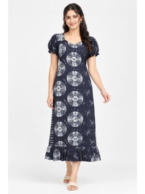 Women's Cotton Frock Nighty - Navy Blue