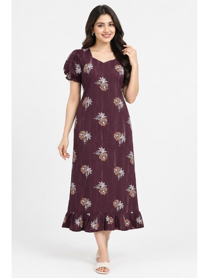W-NY-576-03-PP-M_front Women's Cotton Frock Nighty - Purple