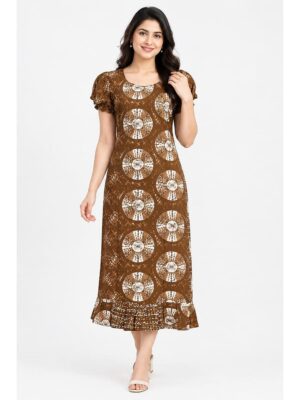 Women's Cotton Frock Nighty - Brown