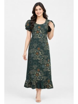 Women's Cotton Frock Nighty - Green