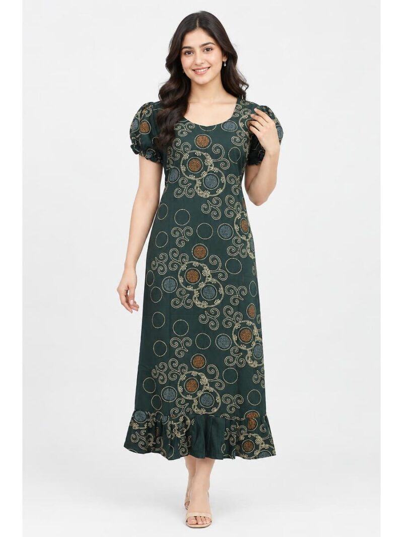 W-NY-576-06-GR-M_front Women's Cotton Frock Nighty - Green