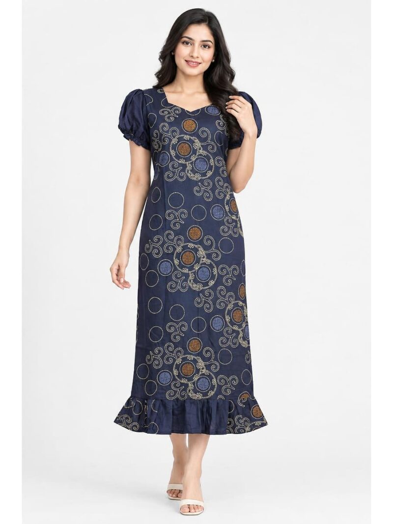Women's Cotton Frock Nighty - Navy Blue