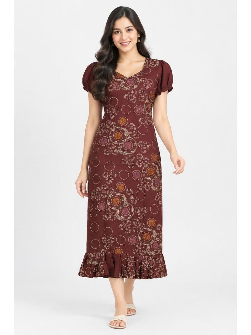 Women's Cotton Frock Nighty - Maroon