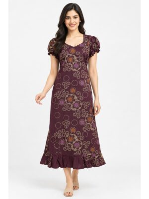 Women's Cotton Frock Nighty - Purple