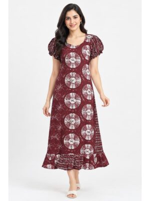 Women's Cotton Frock Nighty - Maroon