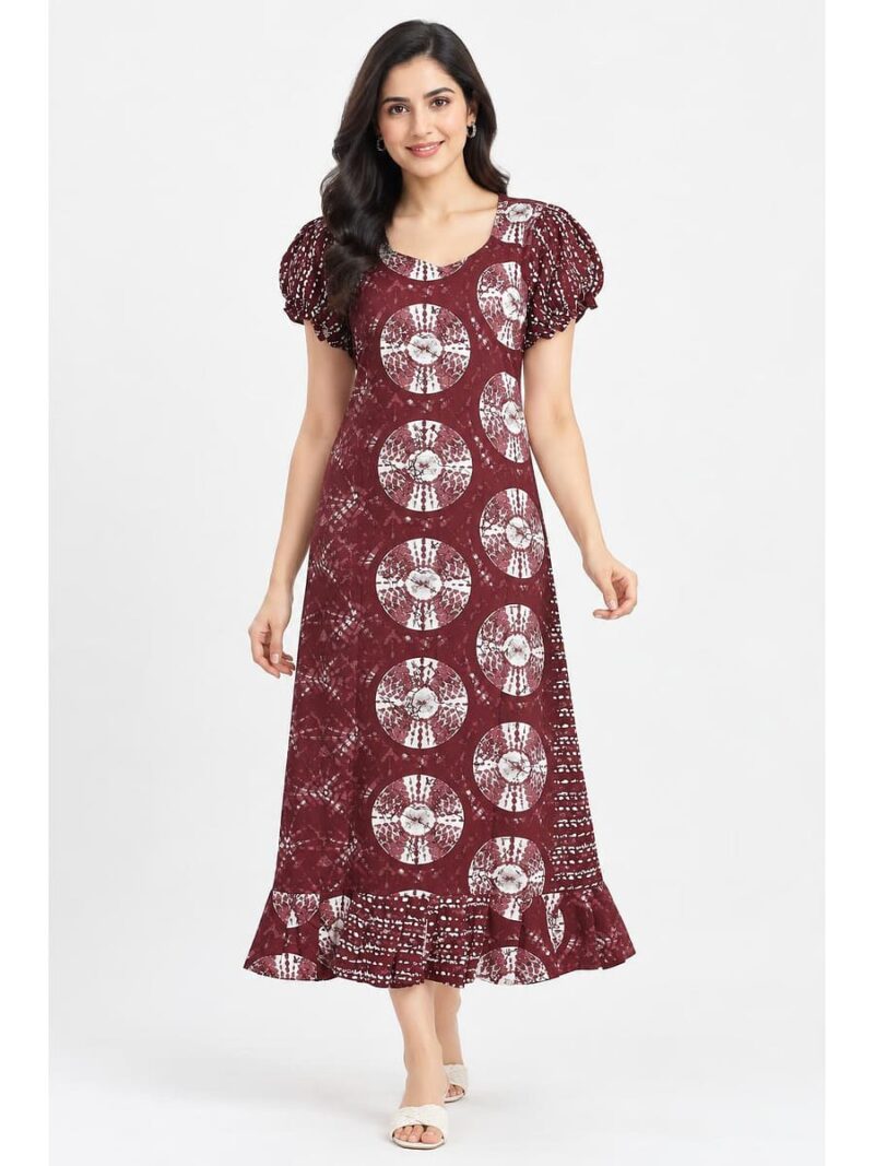 W-NY-576-15-MR-M_front Women's Cotton Frock Nighty - Maroon