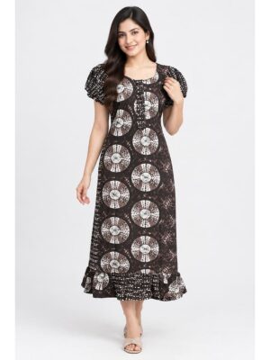 Women's Cotton Zip Frock Nighty - Coffee
