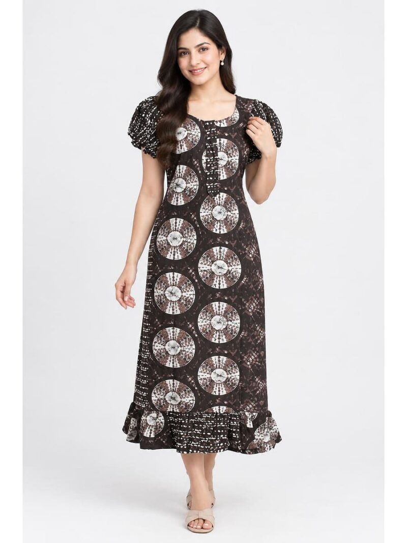 W-NY-576-16-CF-M_front Women's Cotton Zip Frock Nighty - Coffee