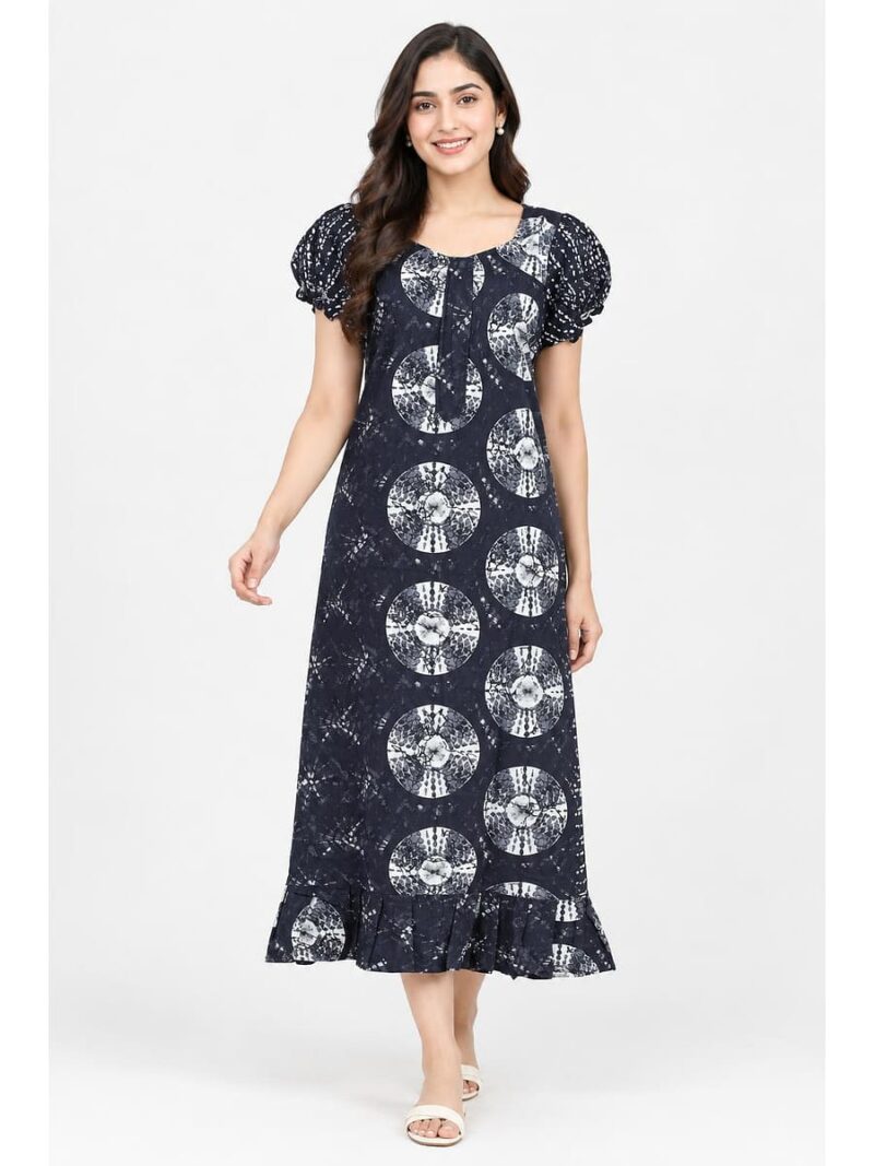 Women's Cotton Zip Frock Nighty - Navy Blue