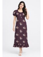 W-NY-576-18-PP-M_front Women's Cotton Zip Frock Nighty - Purple