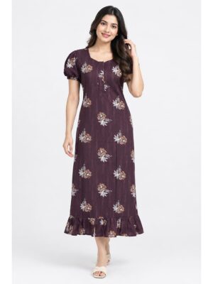 Women's Cotton Zip Frock Nighty - Purple