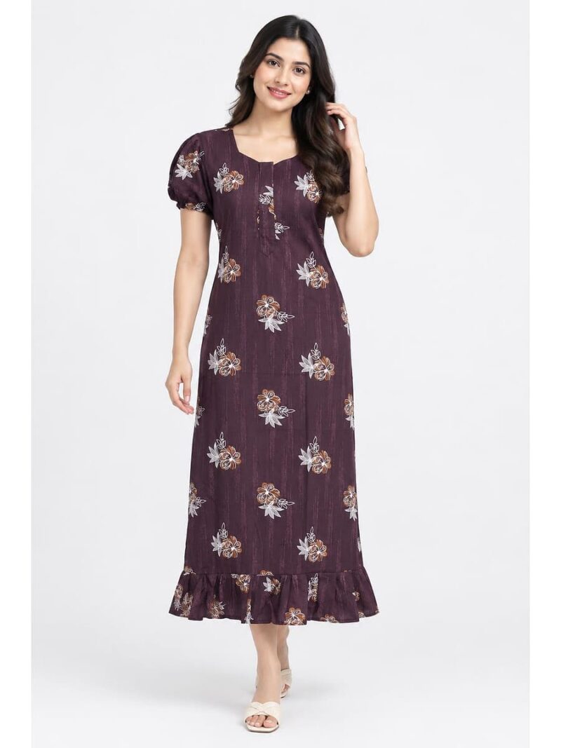 W-NY-576-18-PP-M_front Women's Cotton Zip Frock Nighty - Purple