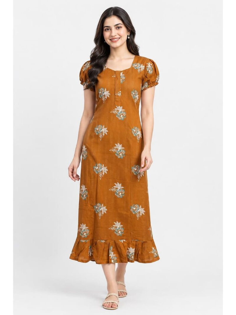Women's Cotton Zip Frock Nighty - Amber