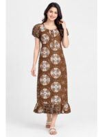 W-NY-576-20-BR-M_front Women's Cotton Zip Frock Nighty - Brown
