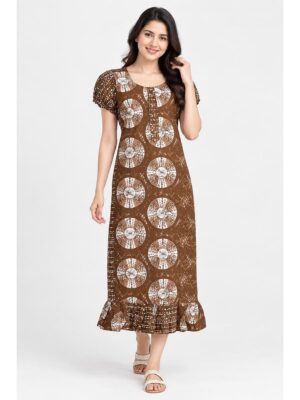 Women's Cotton Zip Frock Nighty - Brown