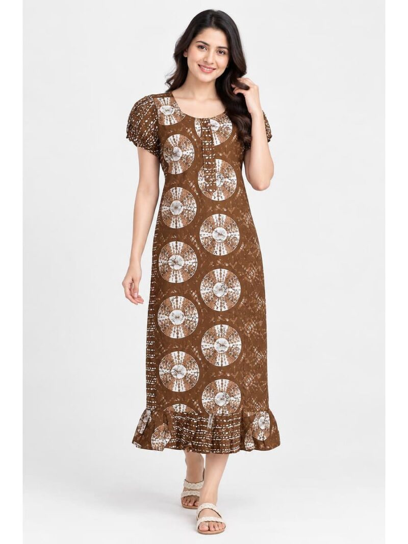 W-NY-576-20-BR-M_front Women's Cotton Zip Frock Nighty - Brown