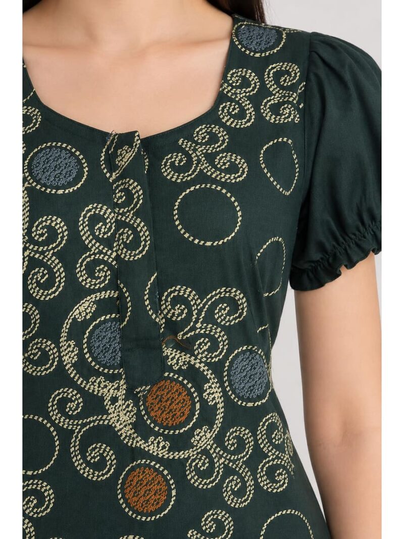 Women's Cotton Zip Frock Nighty - Green