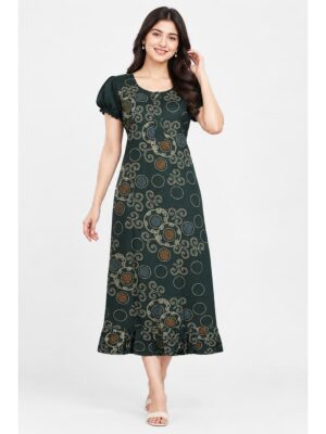 Women's Cotton Zip Frock Nighty - Green
