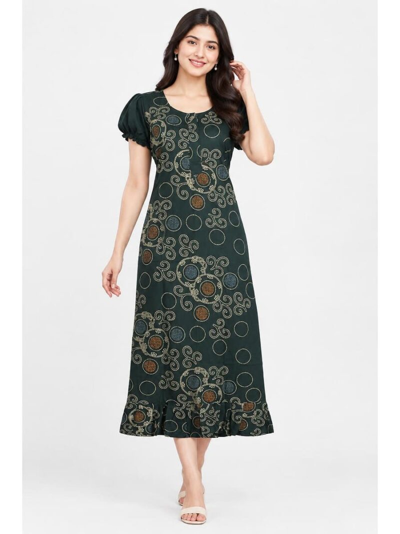 W-NY-576-21-GR-M_front Women's Cotton Zip Frock Nighty - Green