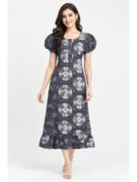W-NY-576-22-GY-M_front Women's Cotton Zip Frock Nighty - Grey