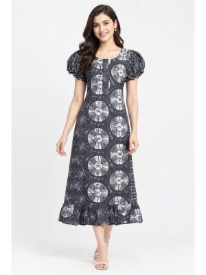 Women's Cotton Zip Frock Nighty - Grey
