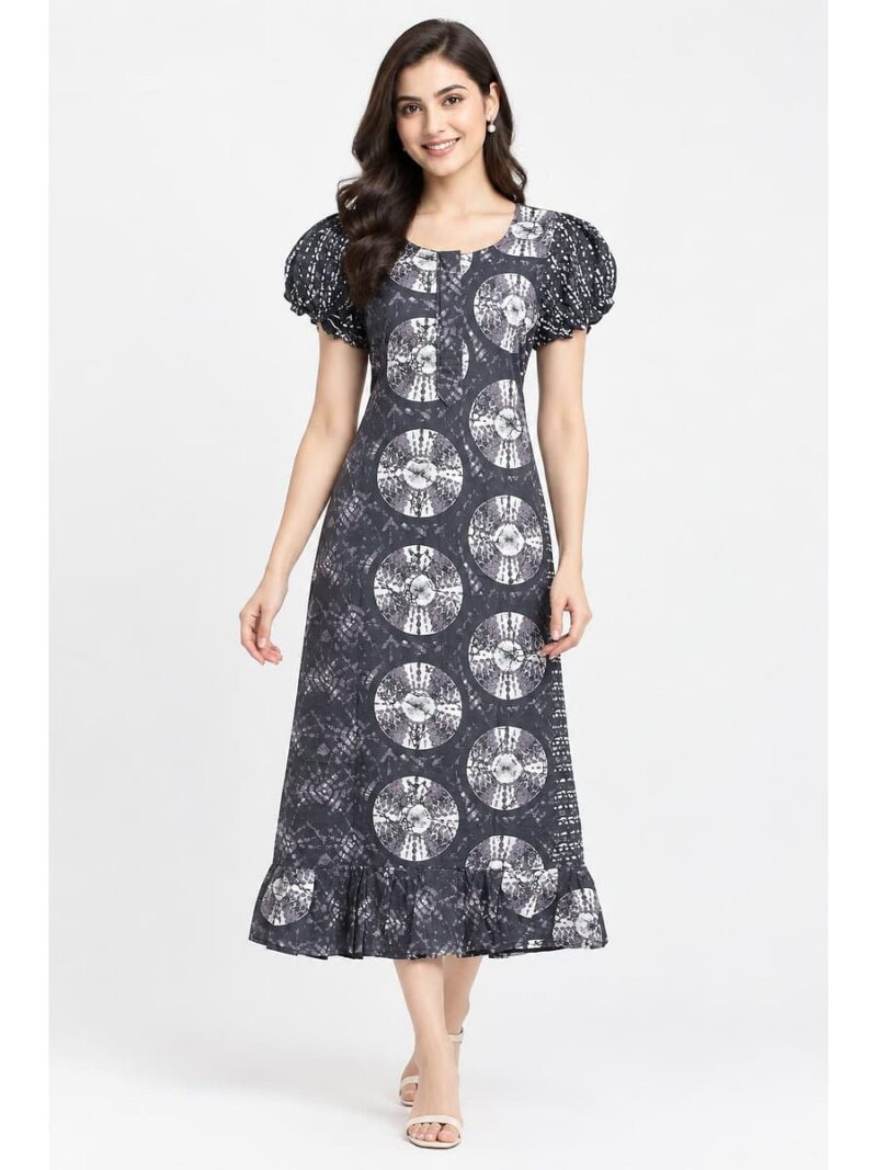 W-NY-576-22-GY-M_front Women's Cotton Zip Frock Nighty - Grey