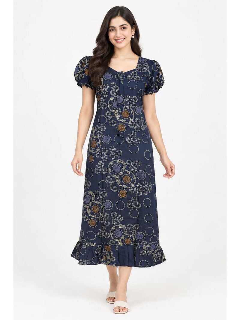 W-NY-576-23-NB-M_front Women's Cotton Zip Frock Nighty - Navy Blue