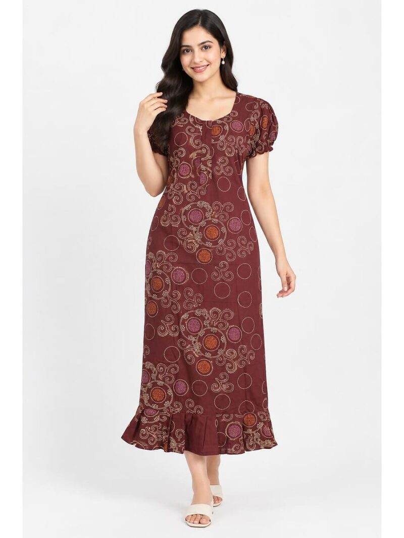Women's Cotton Zip Frock Nighty - Maroon