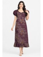 Women's Cotton Zip Frock Nighty - Purple