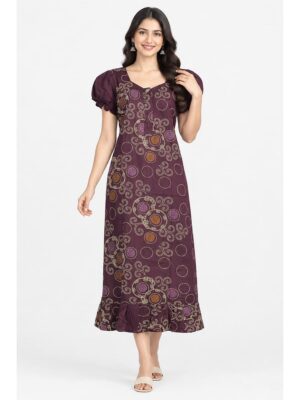 Women's Cotton Zip Frock Nighty - Purple