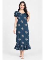 W-NY-576-29-TL-M_front Women's Cotton Zip Frock Nighty - Teal