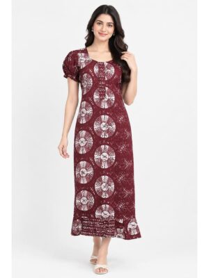 Women's Cotton Zip Frock Nighty - Maroon