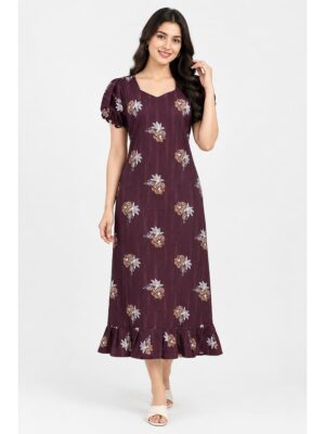 Women's Cotton Frock Nighty - Purple