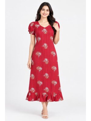 Women's Cotton Frock Nighty - Raspberry