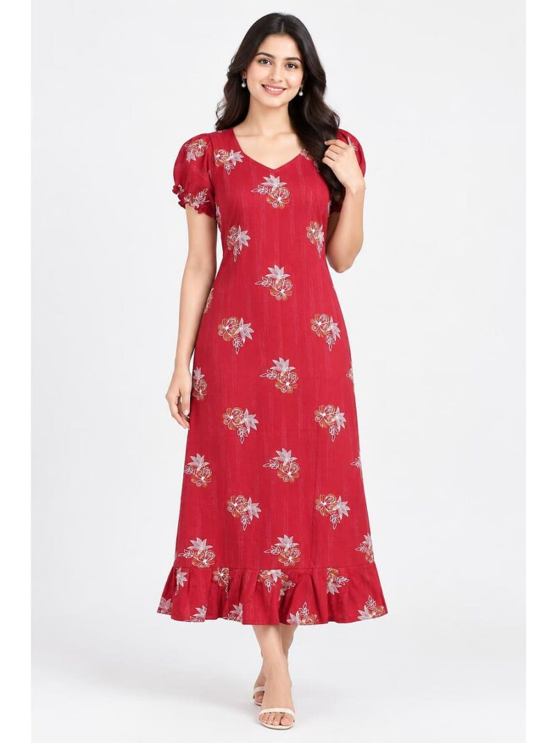 Women's Cotton Frock Nighty - Raspberry