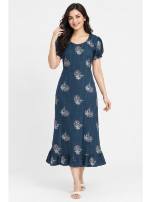 Women's Cotton Frock Nighty - Teal