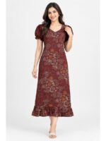 W-NY-577-04-MR-L_front Women's Cotton Frock Nighty - Marron